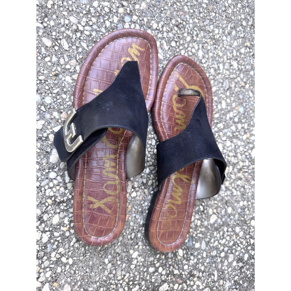 Sam Edelman Black Leather Suede T-Strap‎ Thong Resort Slides Size 7